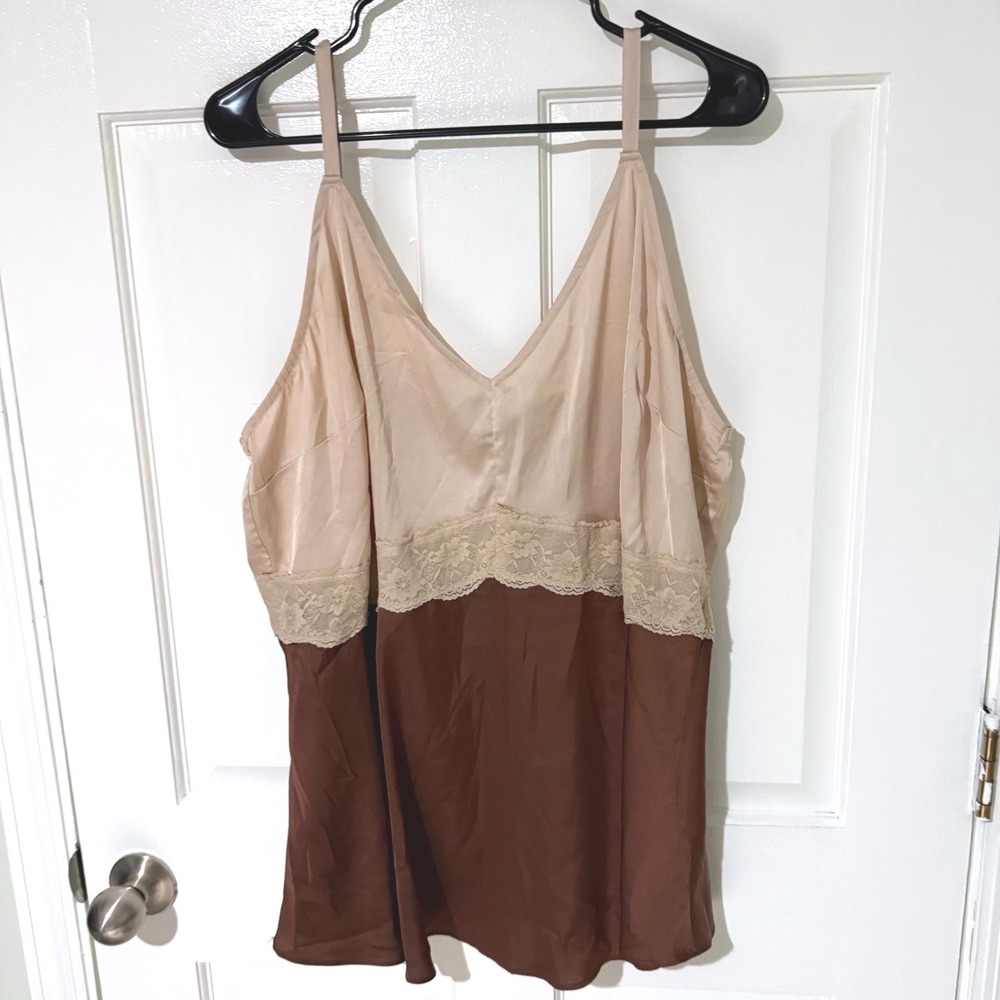 Torrid Satin Lace Trim Cami Top Brown Beige Colorblock Plus Size 2